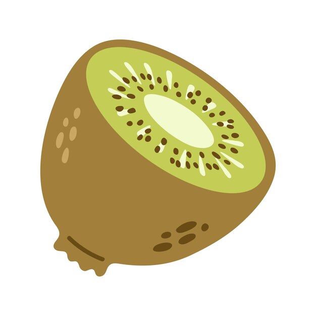 Un solo kiwi jugoso dividido en dos con semillas Ilustración de frutas de verano de dibujos animados dibujados a mano