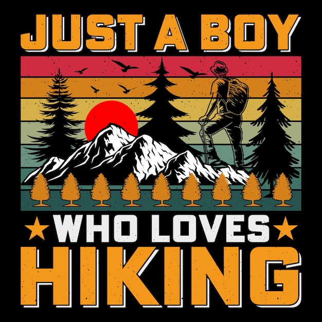 Sólo un niño que ama hacer senderismo Retro Vintage Montaña Aventura Hacer senderismo Camiseta gráfica