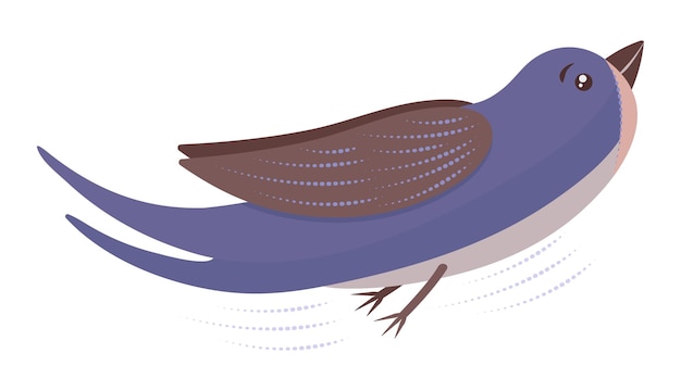 Un solo pájaro lindo traga en vuelo ilustración vectorial en colores azul, marrón y beige