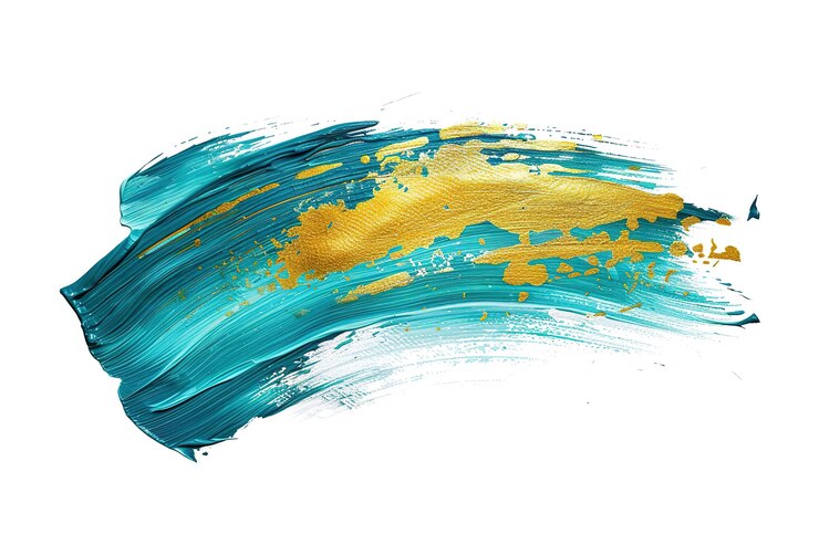 Un solo pincel de pintura azul azulado y dorado aislado en fondo blanco estilo png fondo blanco