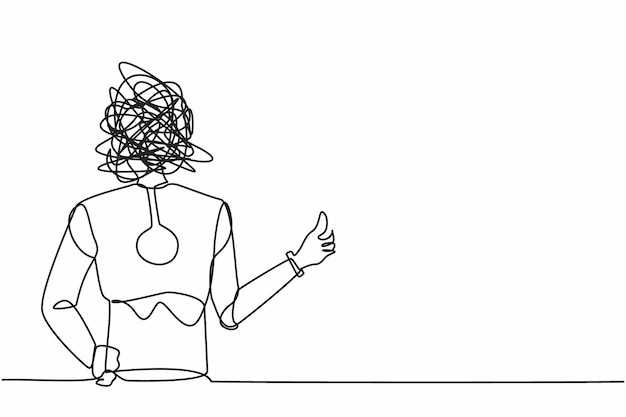 Un solo robot de dibujo de una línea con garabates redondos en lugar de la cabeza que muestra los pulgares hacia arriba ilustración