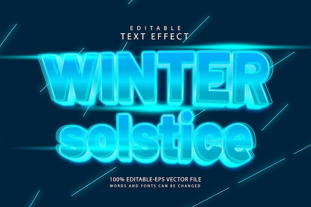 Solsticio de invierno efecto de texto editable 3 dimensiones estilo neón en relieve