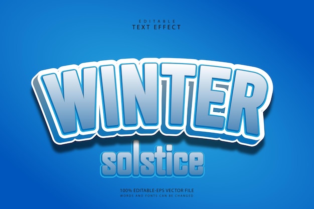 Solsticio de invierno efecto de texto editable estilo de dibujos animados en relieve de 3 dimensiones