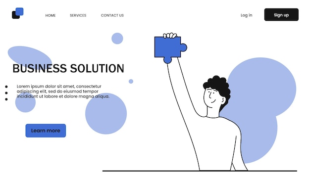 La solución empresarial y el hombre crean el concepto de ilustración vectorial de rompecabezas Trabajo de éxito e innovación
