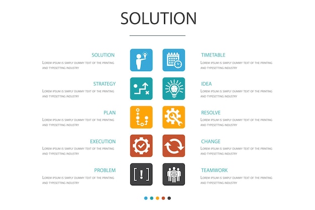 Solución Infografía 10 opciones conceptoestrategia plan ejecución calendario iconos simples