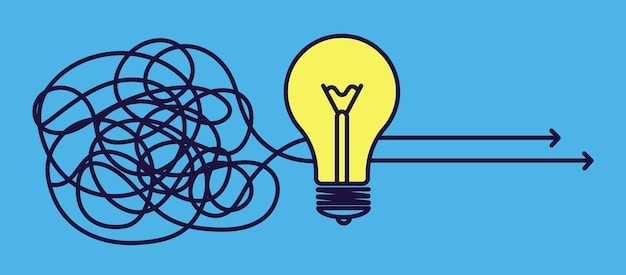 Solución de objetivos. Concepto de idea, lluvia de ideas creativa o cambio de opinión. Estrategia eficaz, metáfora sin problemas con bombilla