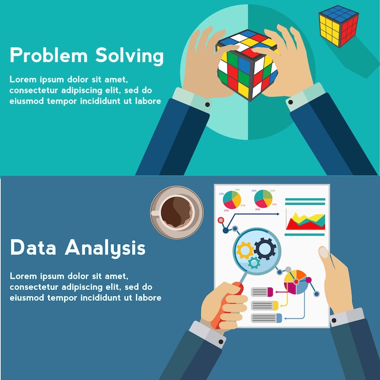 Vector solución de problemas y análisis de datos, concepto de vector de cubo de color