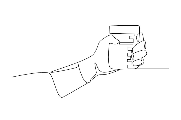 Solución química en tubo de ensayo con la mano Concepto de experimento de laboratorio Dibujo en línea