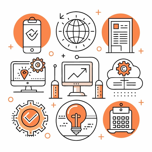Soluciones integrales de TI Iconos Computación en la nube Análisis de datos y ciberseguridad