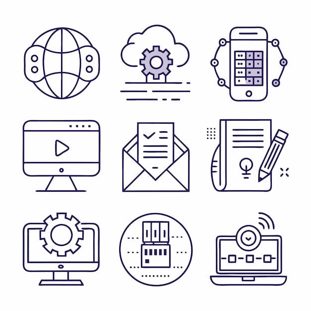 Soluciones integrales de TI Iconos Computación en la nube Análisis de datos y ciberseguridad