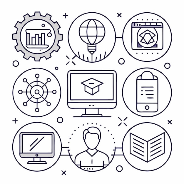 Soluciones integrales de TI Iconos Computación en la nube Análisis de datos y ciberseguridad