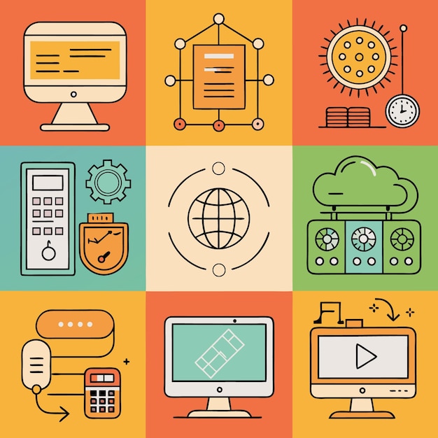 Soluciones integrales de TI Iconos Computación en la nube Análisis de datos y ciberseguridad