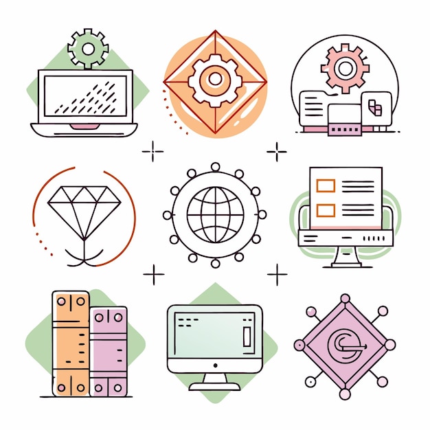 Soluciones integrales de TI Iconos Computación en la nube Análisis de datos y ciberseguridad