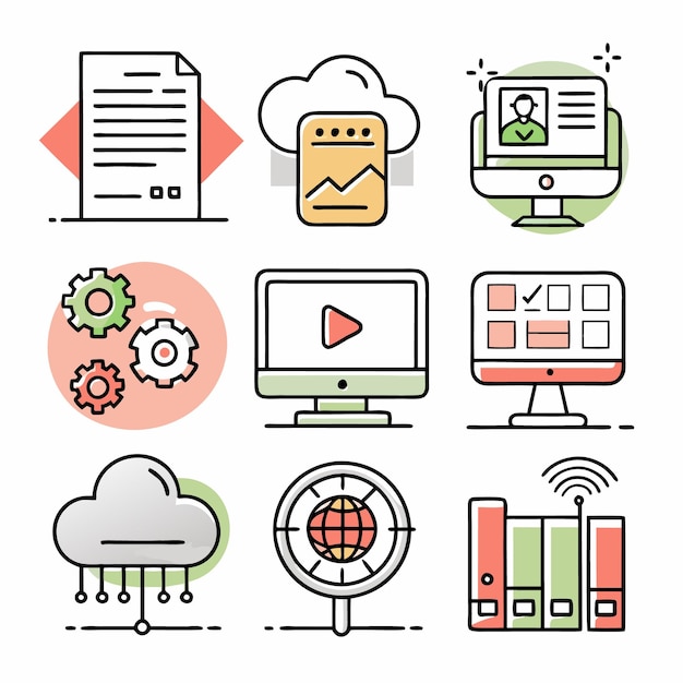 Soluciones integrales de TI Iconos Computación en la nube Análisis de datos y ciberseguridad