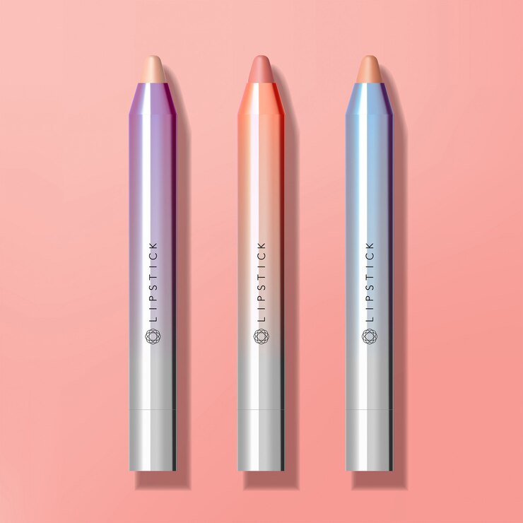 Sombra de ojos de color metálico / lápiz labial en fondo rosa