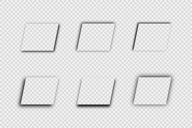 Sombra realista transparente oscura Conjunto de seis sombras rectangulares aisladas sobre fondo transparente Ilustración vectorial
