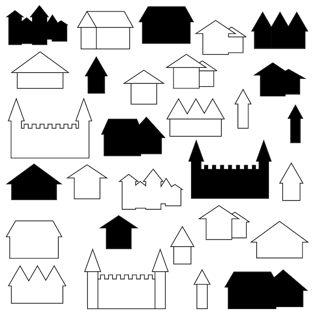 Sombras y formas de casas negras con diferentes modelos.
