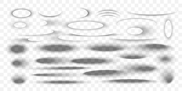 Sombras de gotas suaves realistas en varias formas ovaladas y elípticas para la interfaz de usuario vectorial de la web