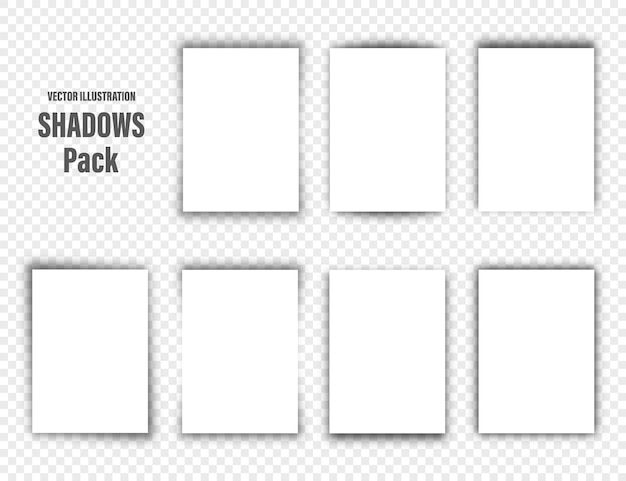 Las sombras vectoriales establecen divisores de página en un fondo transparente sombra aislada realista y blanco en blanco