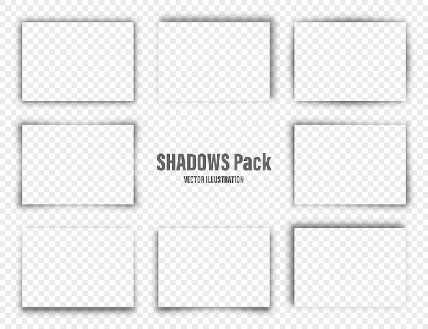 Las sombras vectoriales establecen divisores de página en un fondo transparente sombra aislada realista para el papel en un
