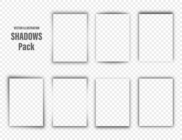 Las sombras vectoriales establecen divisores de página en un fondo transparente sombra aislada realista para el papel en un