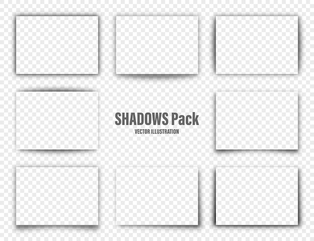 Las sombras vectoriales establecen divisores de página en un fondo transparente sombra aislada realista para el papel en un