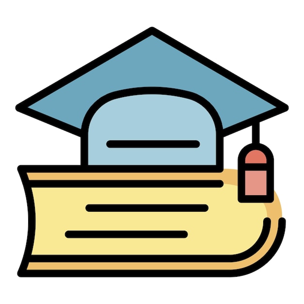 Sombrero académico en un icono de libro de texto Esbozo sombrero académico en un libro de texto icono vectorial color plano aislado