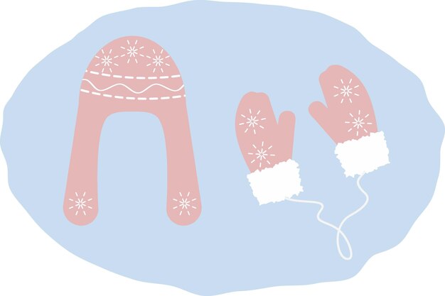 Sombrero de aleta para las orejas y guantes decoración de piel en cuerda con ornamentos de copos de nieve ropa de invierno rosa de moda