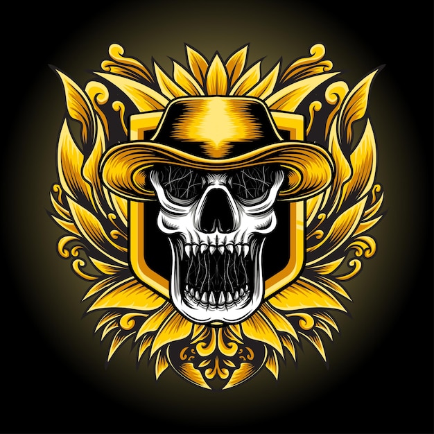 Vector sombrero amarillo calavera con diseño grabado