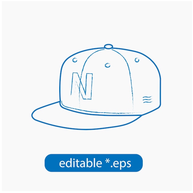 Sombrero de béisbol deportivo estilo de dibujo a mano contorno azul en icono aislado símbolo logotipo