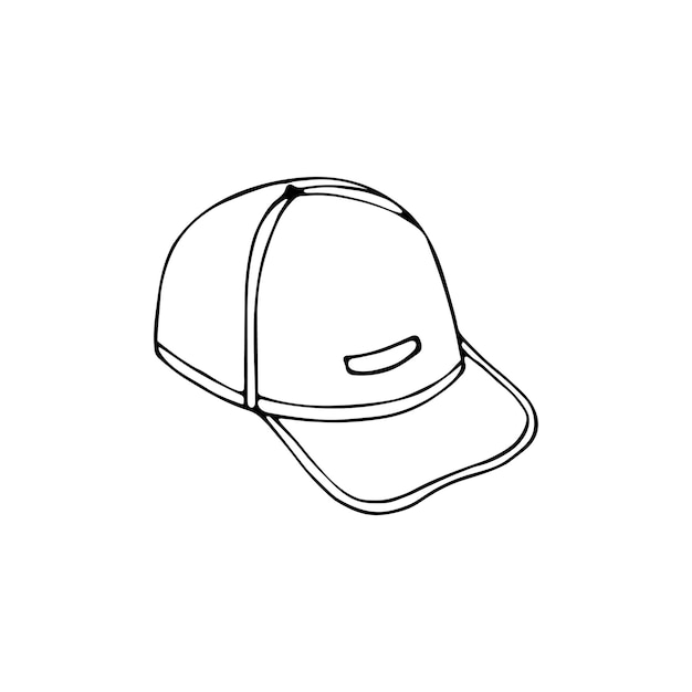 Vector sombrero de béisbol dibujado a mano con un icono de dibujos dibujados a mano con una gorra de sombra de sol aislada en blanco