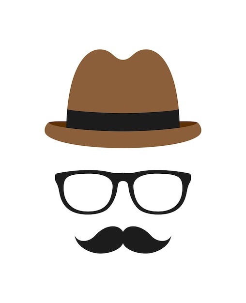 Vector sombrero de bigote y gafas aislado sobre fondo blanco.