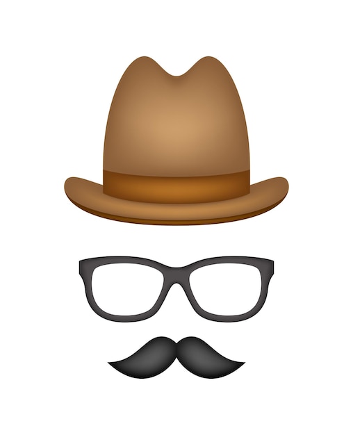 Sombrero de bigote y gafas aislado sobre fondo blanco.
