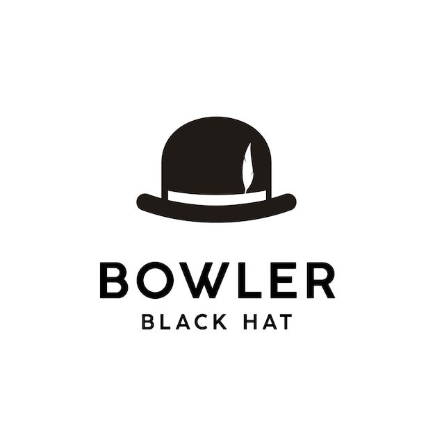 Sombrero de bombín negro vintage con diseño de logotipo de plumas