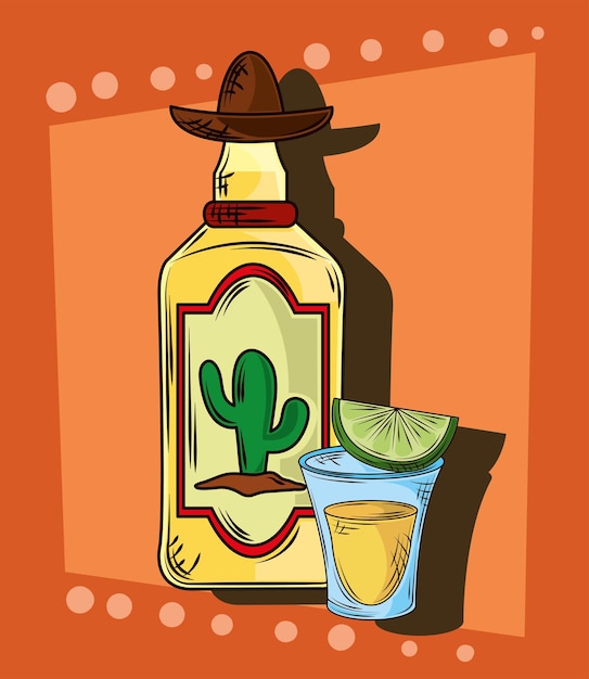 Sombrero y botella de tequila