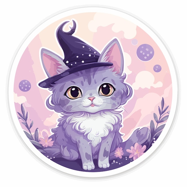 Vector sombrero de bruja en la ilustración de un lindo gato