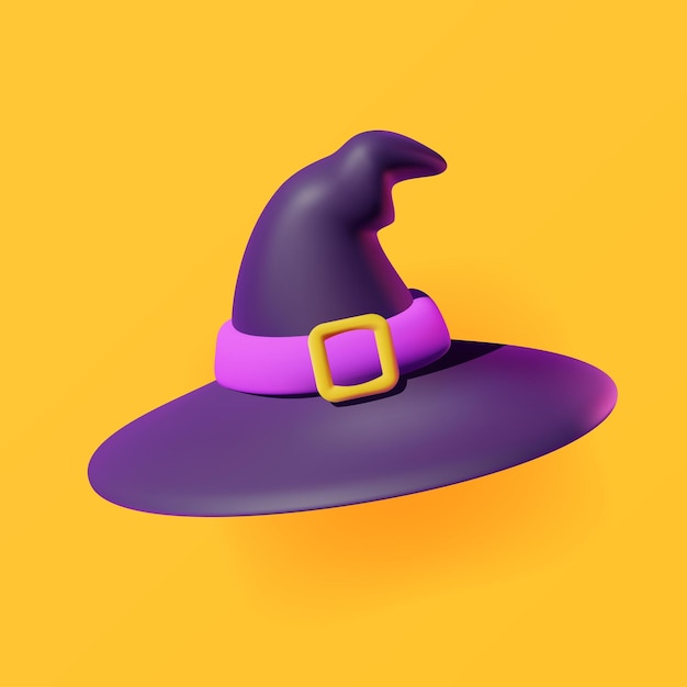 Vector sombrero de bruja o mago 3d con ilustración vectorial de cinturón aislada en un fondo naranja