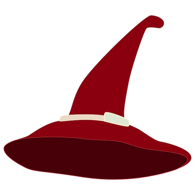 Sombrero de bruja rojo oscuro con hebilla en estilo plano de dibujos animados aislado sobre fondo blanco elemento de diseño