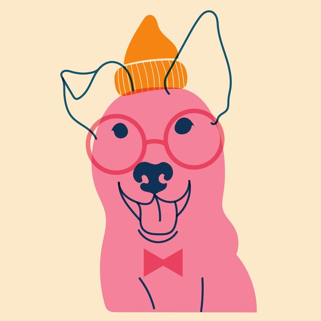 Sombrero de cachorro de perro con gafas Avatar insignia cartel logotipo plantillas imprimir ilustración vectorial