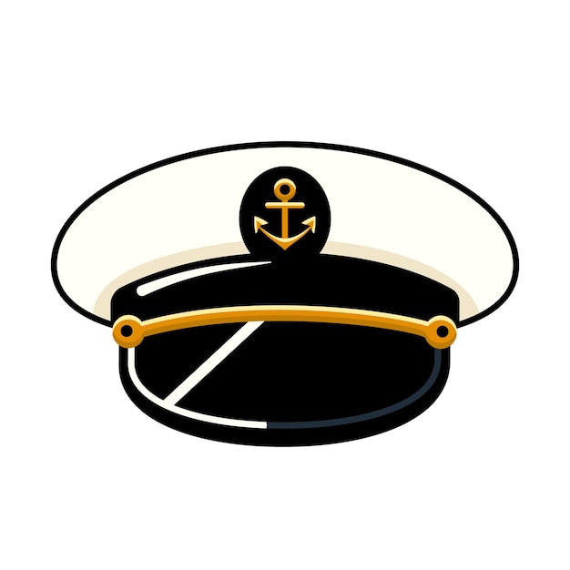 Sombrero de capitán con emblema de ancla en fondo blanco Ilustración vectorial