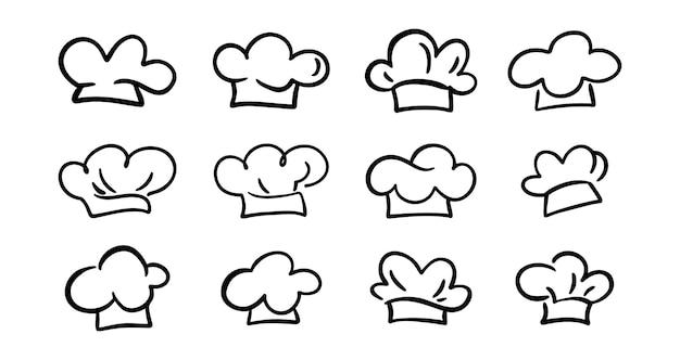 Sombrero de chef dibujo de línea de arte icono elementos de diseño colección logotipo dibujado a mano conjunto aislado