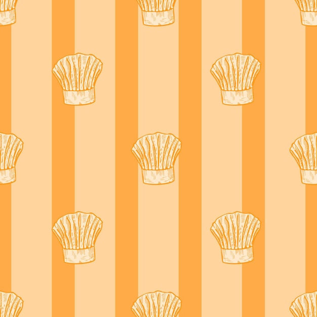 Sombrero de chef grabado de patrones sin fisuras Elemento tradicional de cocina para cocinar en estilo dibujado a mano