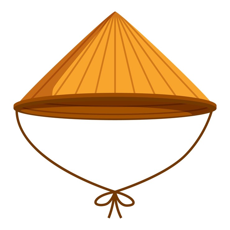 Sombrero cónico asiático tradicional que protege del sol o la lluvia