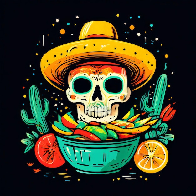 Vector sombrero y cráneo mexicano