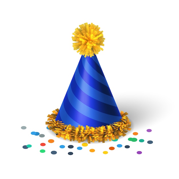 Vector sombrero de cumpleaños azul con espirales.