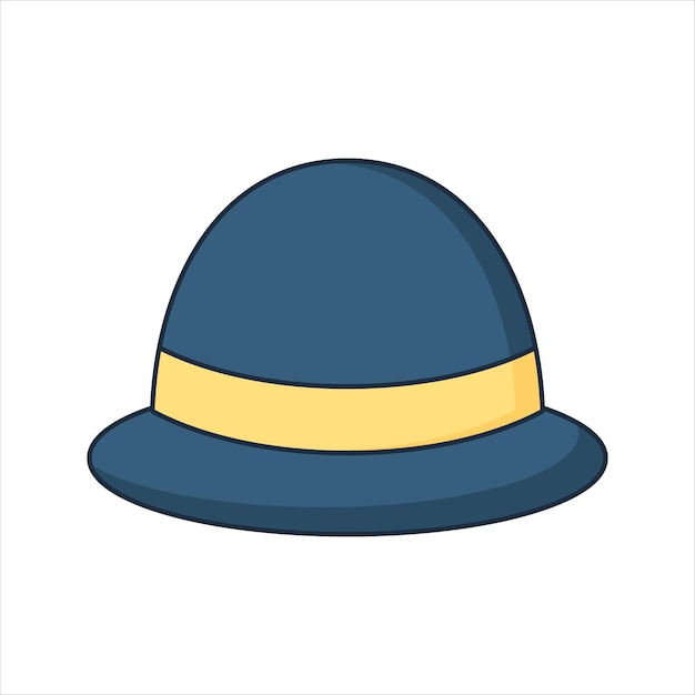 Sombrero de diseño plano estilo bowler azul con banda amarilla ideal para accesorios de moda tema vintage