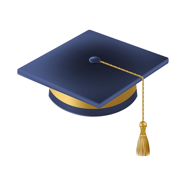 Sombrero de doctorado de graduación 3D azul realista