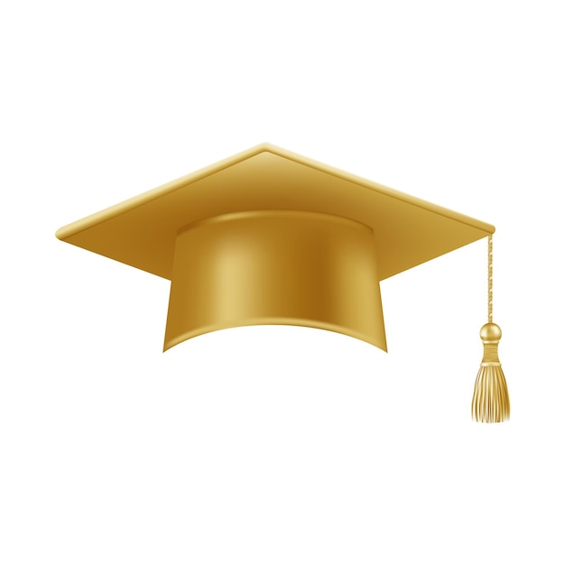 Sombrero de doctorado de graduación 3D de oro realista
