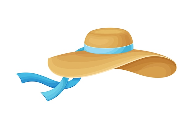 Vector sombrero femenino de borde ancho con ilustración vectorial de cinta de seda