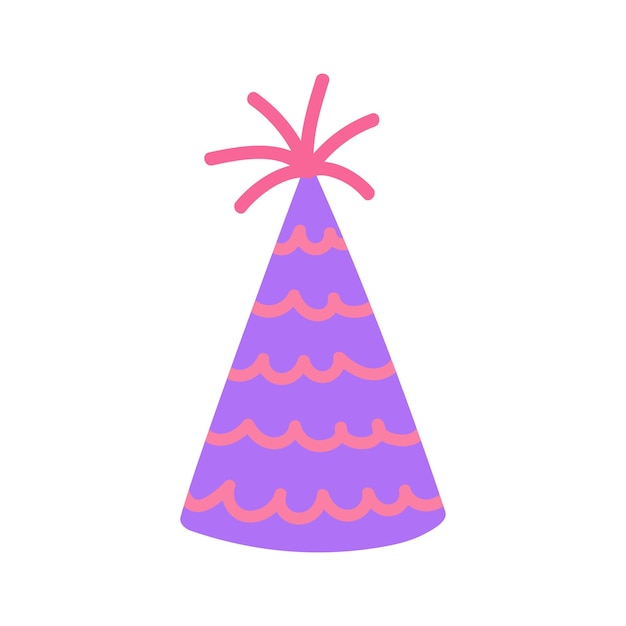 Sombrero de fiesta de cumpleaños aislado sobre un fondo blanco Ilustración vectorizada dibujada a mano en estilo plano Perfecto para decoraciones diseños de tarjetas de vacaciones logotipo
